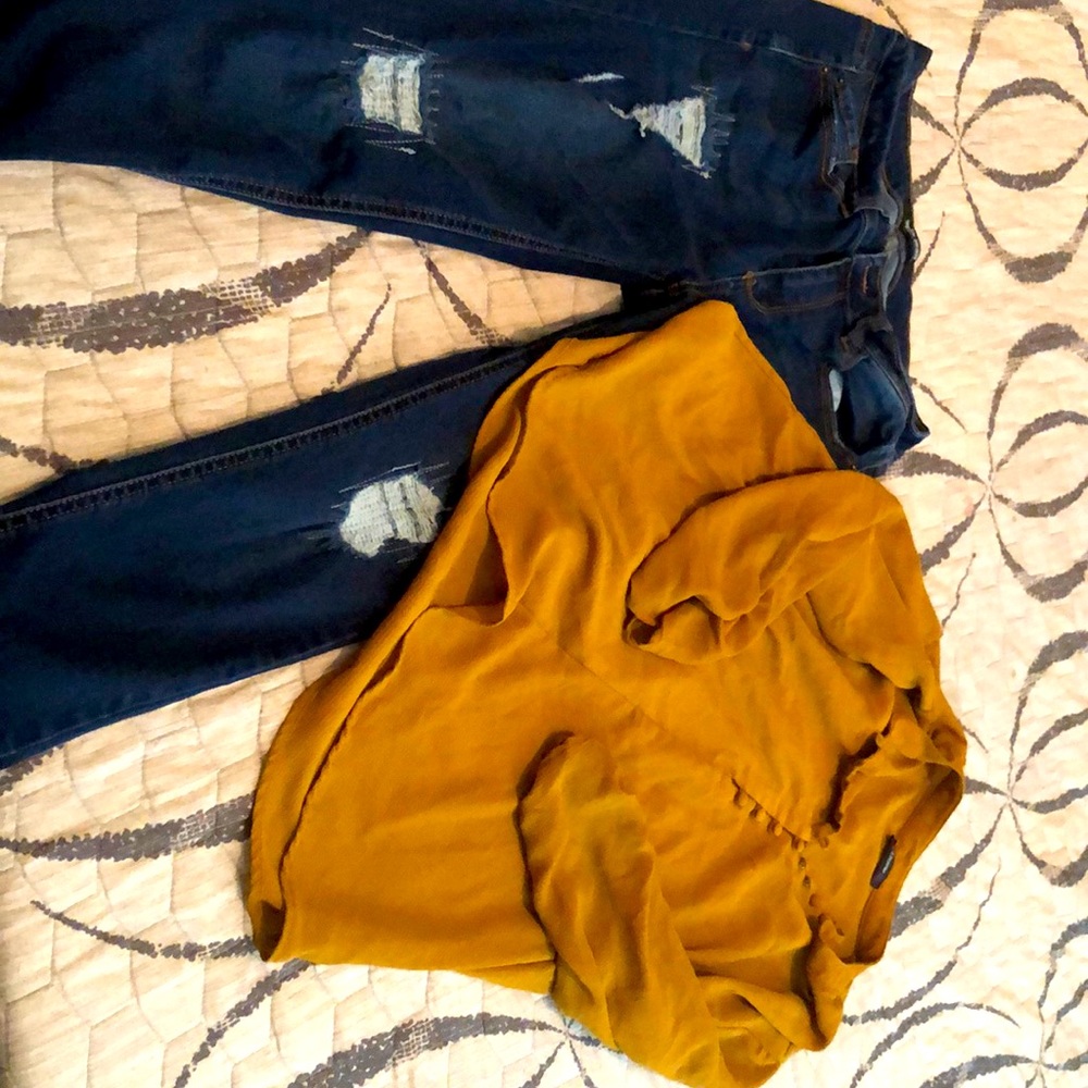 Ripped jeans size 7 ,blouse size medium